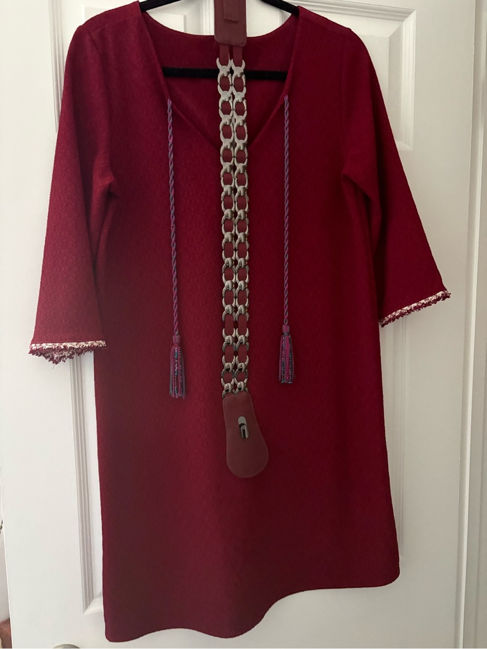 Wine Red Tassel Tunic Dress